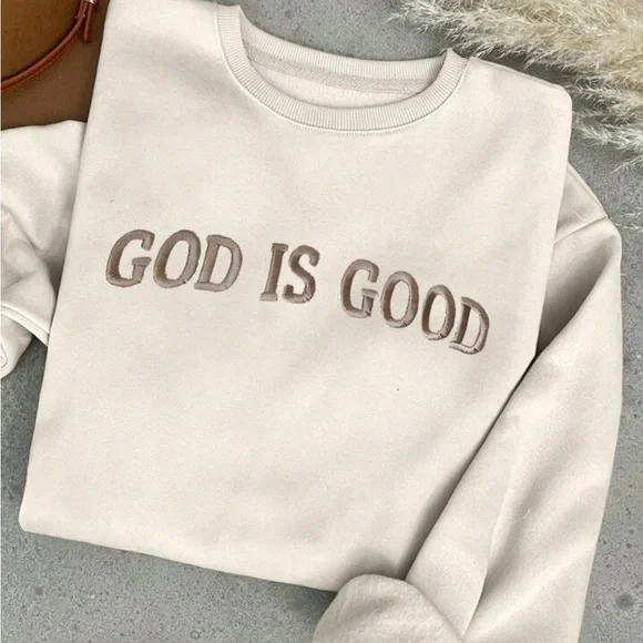 Cream Sweatshirt with 'God Is Good' Embroidery - Picture 1 of 2